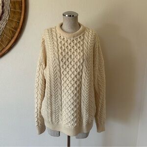 Carraig Donn Merino Wool Fisherman Sweater Chunky Cable Knit Ireland M